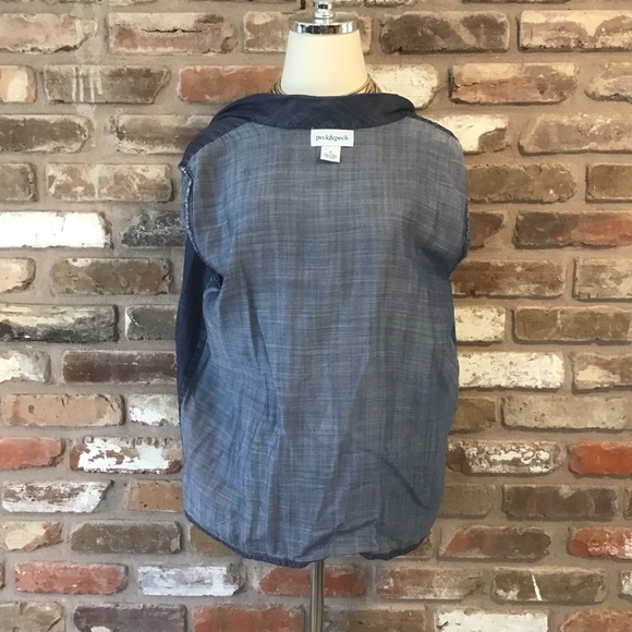 PECK & PECK Chambray Drape Front Roll Tab Sleeve Cardigan Jacket M - Picture 5 of 6